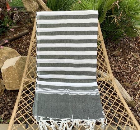 Fouta coton rayé gris foncé et blanc 100x200 cm