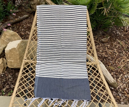 Fouta coton rayé gris foncé et blanc 100x200 cm