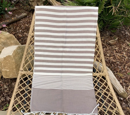 Fouta coton rayé parme et blanc 100x200 cm