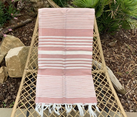 Fouta coton rayé rose et blanc 100x200 cm