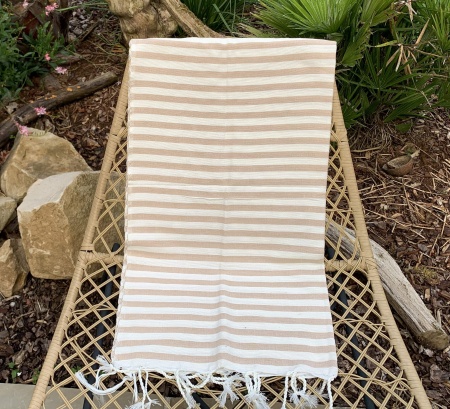 Fouta coton rayé rose et blanc 100x200 cm