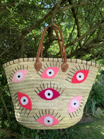 Panier en paille 12 oeil rose
