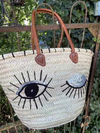 Panier en paille clin d\'oeil argent