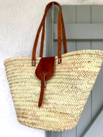 Panier paille et cuir naturel