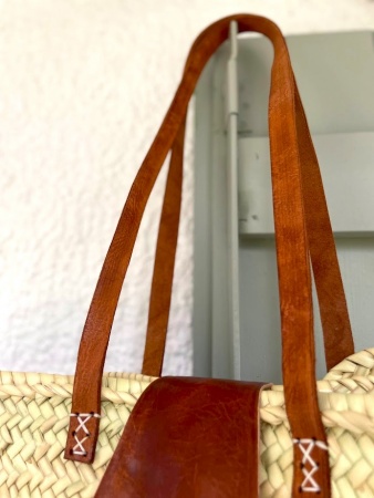 Panier paille et cuir naturel