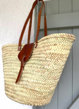 Panier paille et cuir naturel