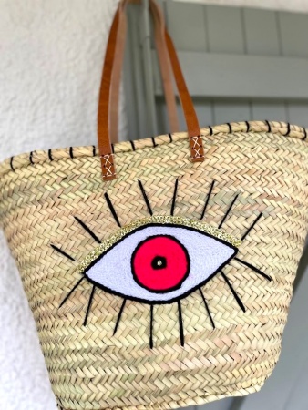 Panier paille oeil blanc et rouge