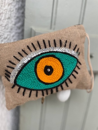 Pochette oeil  vert et jaune