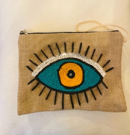 Pochette oeil  vert et jaune
