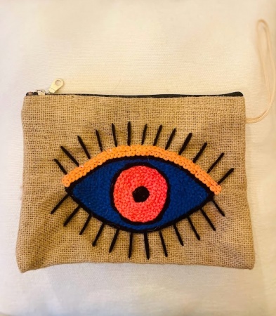 Pochette oeil bleu et orange