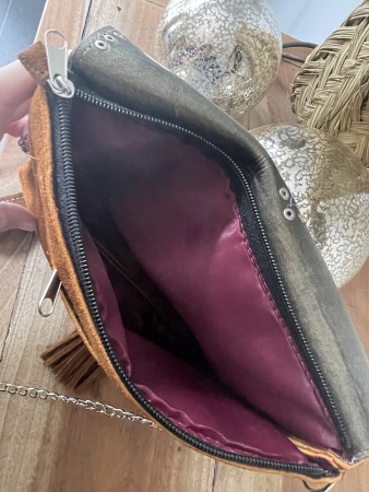 Sac en daim marron petit format étoile jaune et bleue