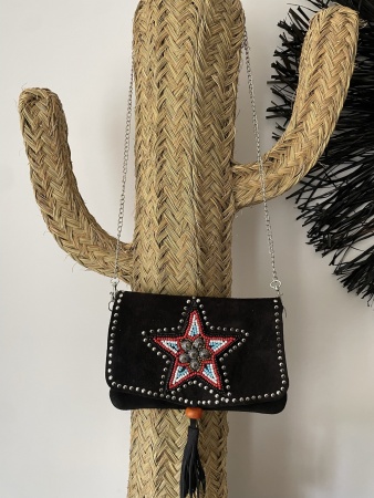 Sac en daim noir petit format étoile rouge et bleu