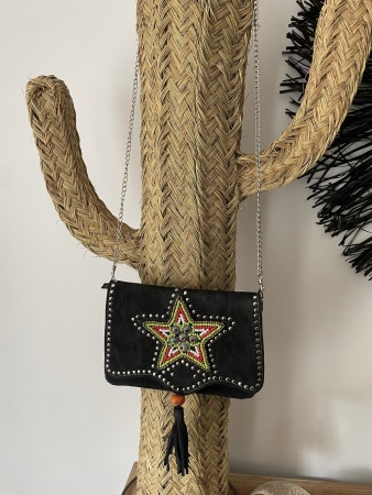 Sac en daim noir petit format étoile verte