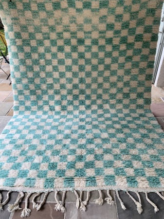 SOLAL -Tapis Oued Zem Blanc damiers turquoise 285x198cm