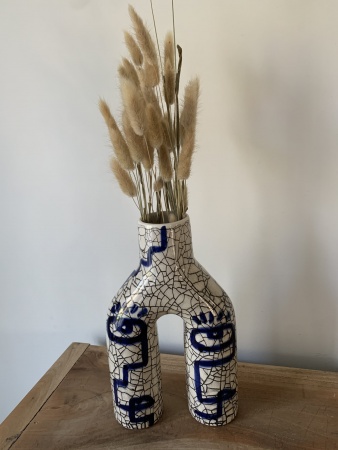 Vase céramique pont bringé/bleu