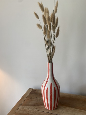 Vases céramique blanc rayures rouge ou bleu