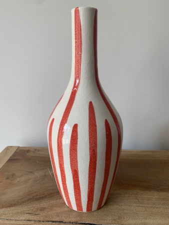 Vases céramique blanc rayures rouge ou bleu